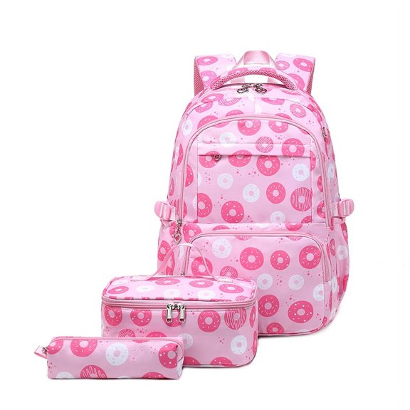 3Pcs Travel Backpack, Donut Pattern Schoolbag Large Capacity Student Backpack Multi-functional Student Casual Travel Daypack with Lunch Box Pencil Pouch Set