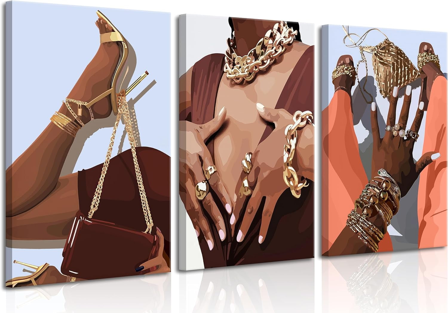 3Pcs Trendy African American Woman Canvas Wall Art Abstract Black Girl ...