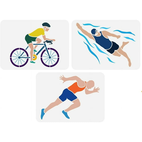 3Pcs Triathlon Sport Reusable Stencils Painting Templates for Wood Signs Wall Fabric 11.7x8.3inch