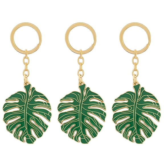 3-Pack Tropical Palm Leaf Keychains, Unique Plant-Shaped Decorative Key Pendants for Bags, Keys, and Accessories