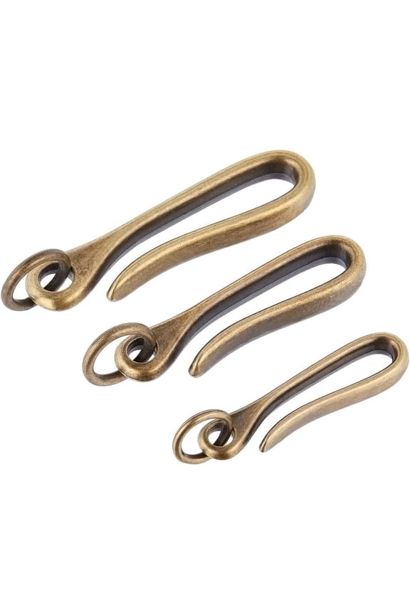 3Pcs U Shape Hook Keychain Japanese Fish Hook Key Chain Brass Solid Bronze Key Buckle Belt Clip Holder for Women Men Wallet Badge for DIY
