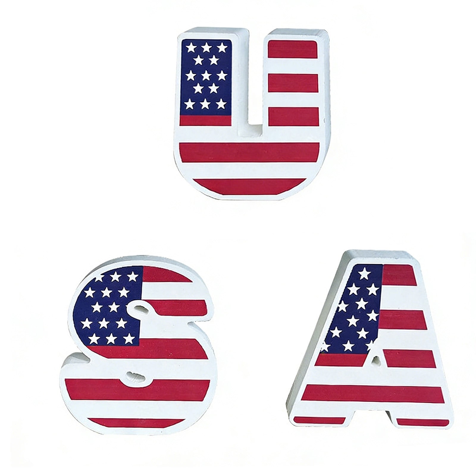 3Pcs USA Wooden Letter Decor,Red White Blue Flag Pattern Letter ...