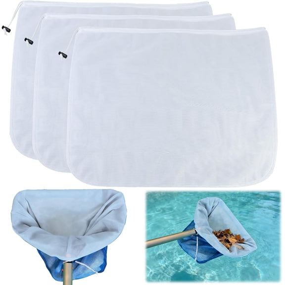 3Pcs Ultra Fine Mesh Net Bag for Pool Skimmer Net Replacement26x22Inch Adjustable Large Deep Nylon Swimming Pool Leaf Rake Net for Cleaning Spa Ground Pool Hot Tub Sand Pollen Tree Dust Pet Hair