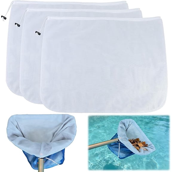 3Pcs Ultra Fine Mesh Net Bag for Pool Skimmer Net Replacement26x22Inch Adjustable Large Deep Nylon Swimming Pool Leaf Rake Net for Cleaning Spa Ground Pool Hot Tub Sand Pollen Tree Dust Pet Hair