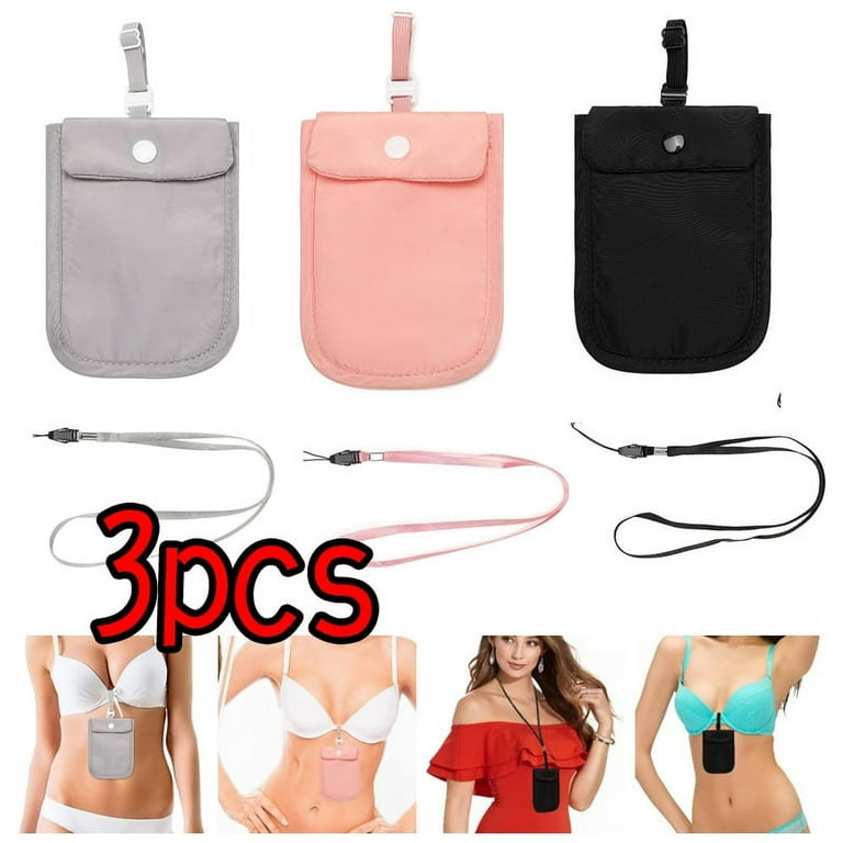 3Pcs Undercover Bra Wallet for Women, Hidden Travel Pouch with Adjustable  Strap,Large Size 