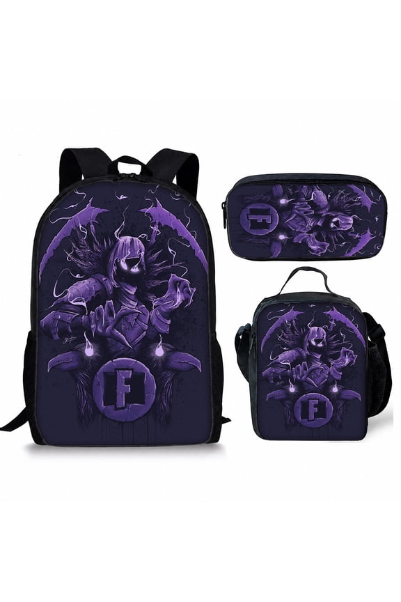 3Pcs Unisex Anime Game Backpack Set Large Schoolbag with Lunch Bag Pencil Case Waterproof Laptop Daypack