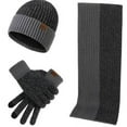thumbnail image 1 of 3Pcs Unisex New Double-sided Color Matching Scarf Hat Gloves Set Autumn Winter Warm Fashion Men Women Simple Thickening Hat Set Deep grey, 1 of 7