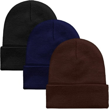 3Pcs Unisex Winter Skull Cap Beanies Knitted Cuff Hats Caps Roll-up Edge Beanie Hats for Men Women Outdoors