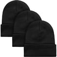 thumbnail image 1 of 3Pcs Unisex Winter Skull Cap Beanies Knitted Cuff Hats Caps Roll-up Edge Beanie Hats for Men Women Outdoors, 1 of 7