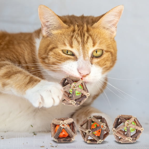 3Pcs Universal Cat Plastic Balls Natural Silvervine Stick Cage Ball