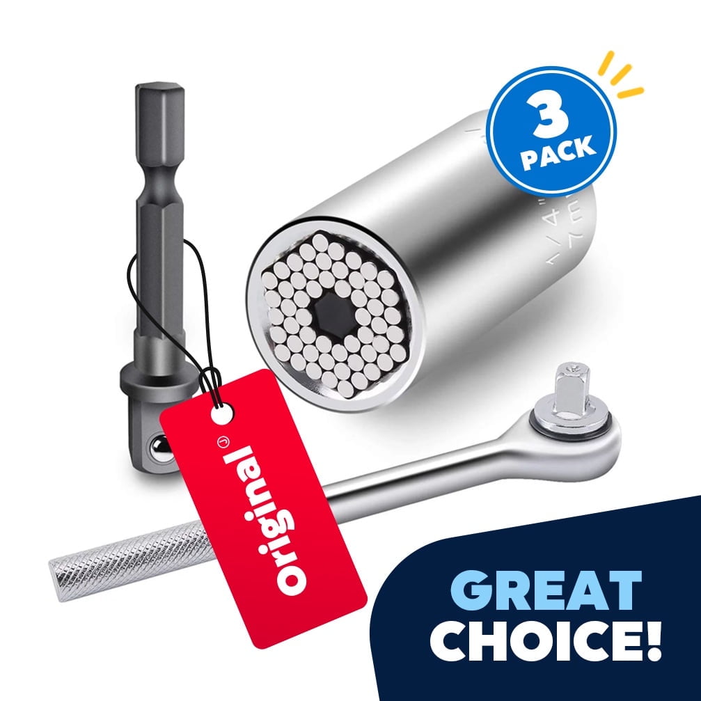 JEEXI's 3Pcs Universal Socket Set, 7mm-19mm, with Drill Adapter & Ratchet Wrench - Top Stocking Stuffers