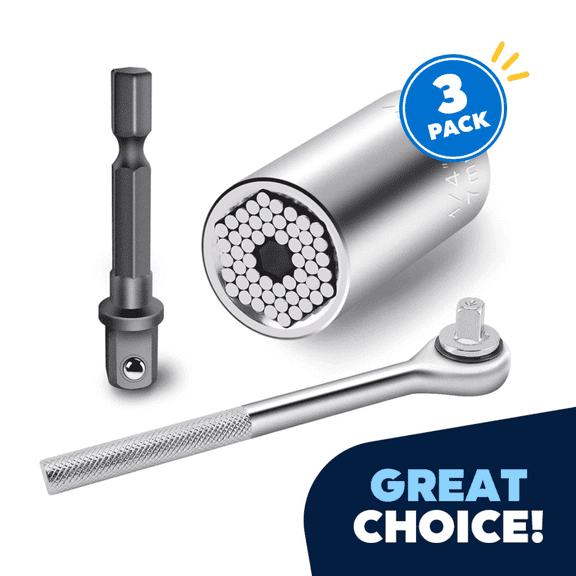 3Pcs Universal Socket Tools Gifts for Men/Multi-Function Professional (7mm-19mm) Sets with Power Drill Adapter and Socket Ratchet Wrench,Tool for Men,Boyfriend,DIY Handyman - Top Stocking Stuffers