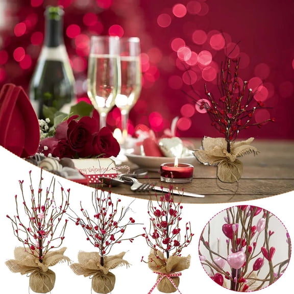 3Pcs Valentine Table Decoration under $5! Yannianjz Artificial Love Berry Centerpiece, Valentine's Day Table Decor, Faux Berry Wood Stakes for Wedding, Romantic Dining Table Decoration