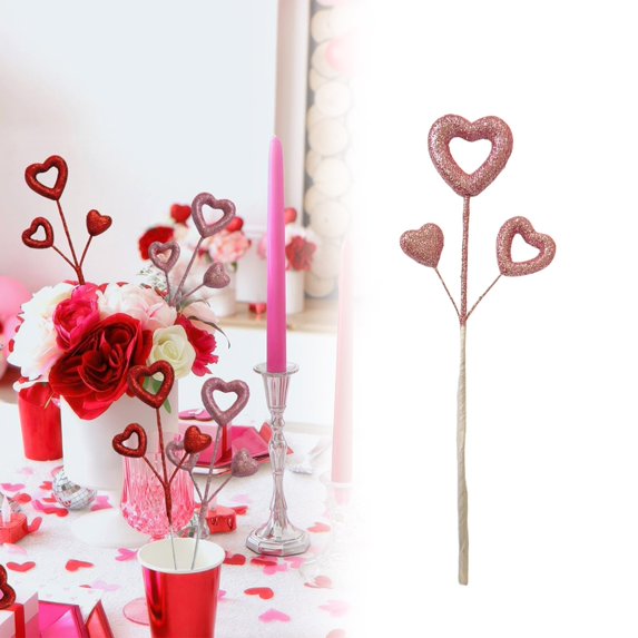 3Pcs Valentine's Day Glitter Puffy Heart Foam Picks Sparkly Heart on Sticks Valentines Floral Picks for Wedding Birthday Party Cake Decorations Vase Floral Arranging Table Centerpiece Supplies, Pink