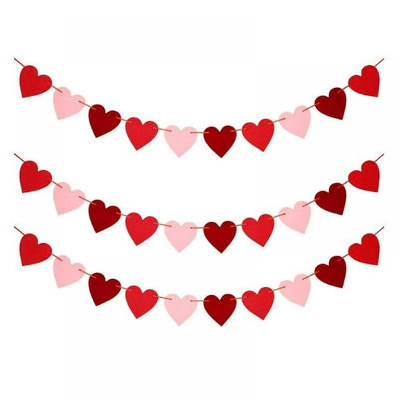 3Pcs Valentines Day Heart Garland Decorations Valentine's Day Pull Flag Bunting Banners Love Heart Hanging Banner for Valentine's Day Wedding Anniversary Engagement Party Decor