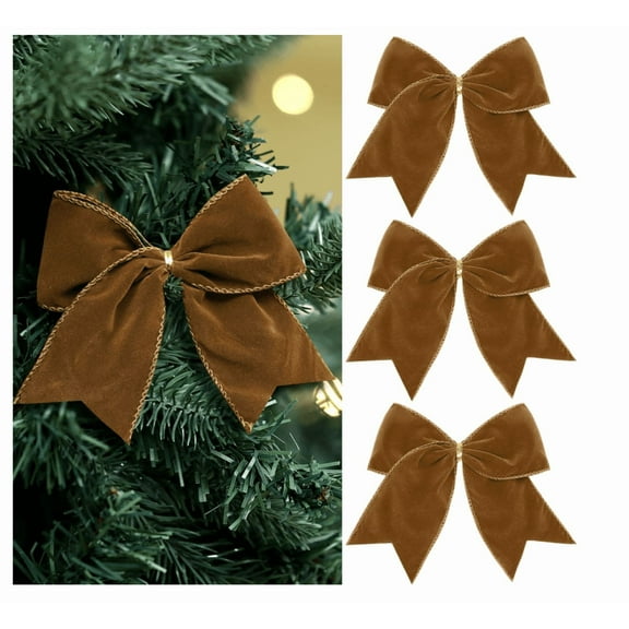 3Pcs Velvet Christmas Bows - Bows for Christmas Tree Topper, Wreaths, Mantle, Front Door, Porch and Wedding Decoration — Xmas Decor Indoor & Outdoor - Brown(6" x 6")