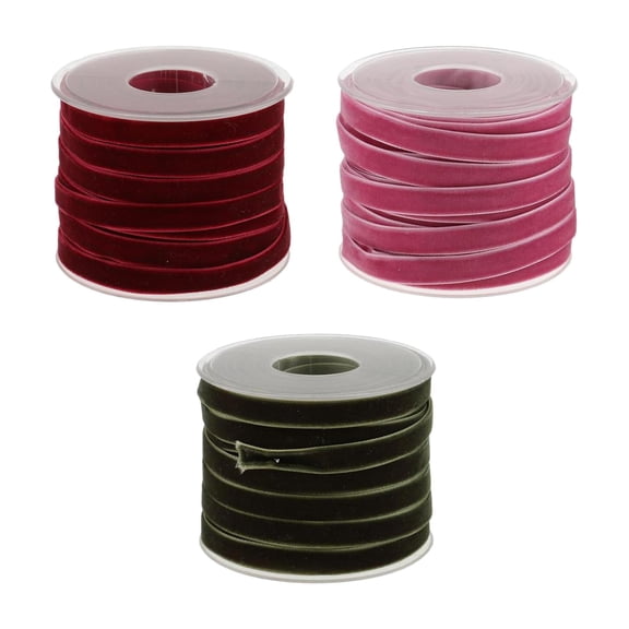 3Pcs Velvet Ribbon 10mm for Sewing Wreath Decoration Gift Wrapping Bow Making Pink