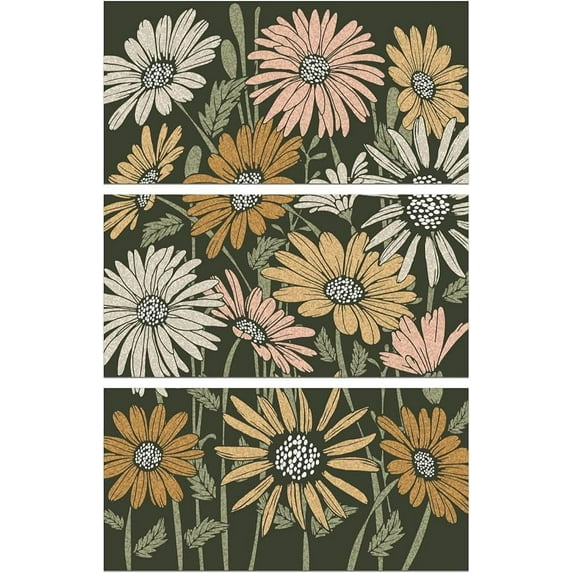 3Pcs Vintage Daisy Flower Theme Decor Transfers 6x12inch Furniture Transfer Stickers Rub on Transfer Stickers Wall Art Decals for Bedroom Living Room Desk Table Decoration