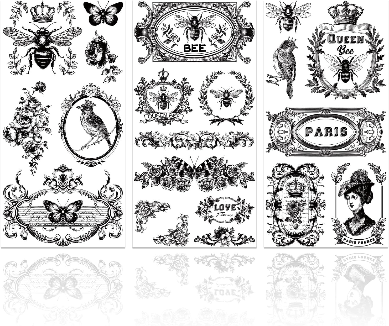 3Pcs Vintage Insect Label Frame Furniture Transfer 6x12inch Birds