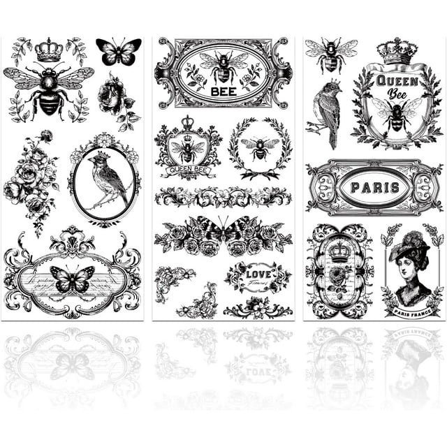 3Pcs Vintage Insect Label Frame Furniture Transfer 6x12inch Birds