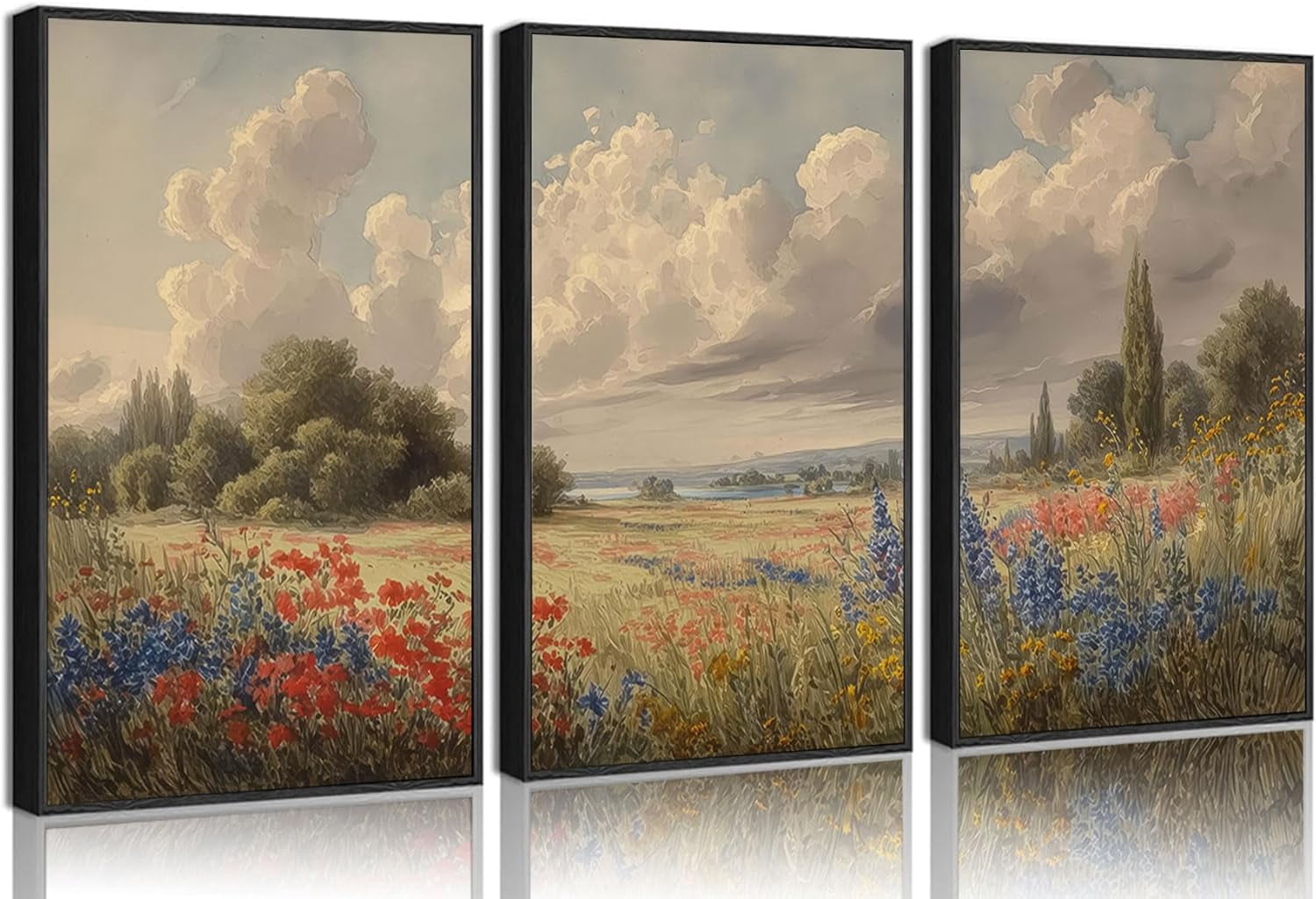 3Pcs Vintage Landscape Canvas Wall Art Farmhouse Wildflower Poster ...