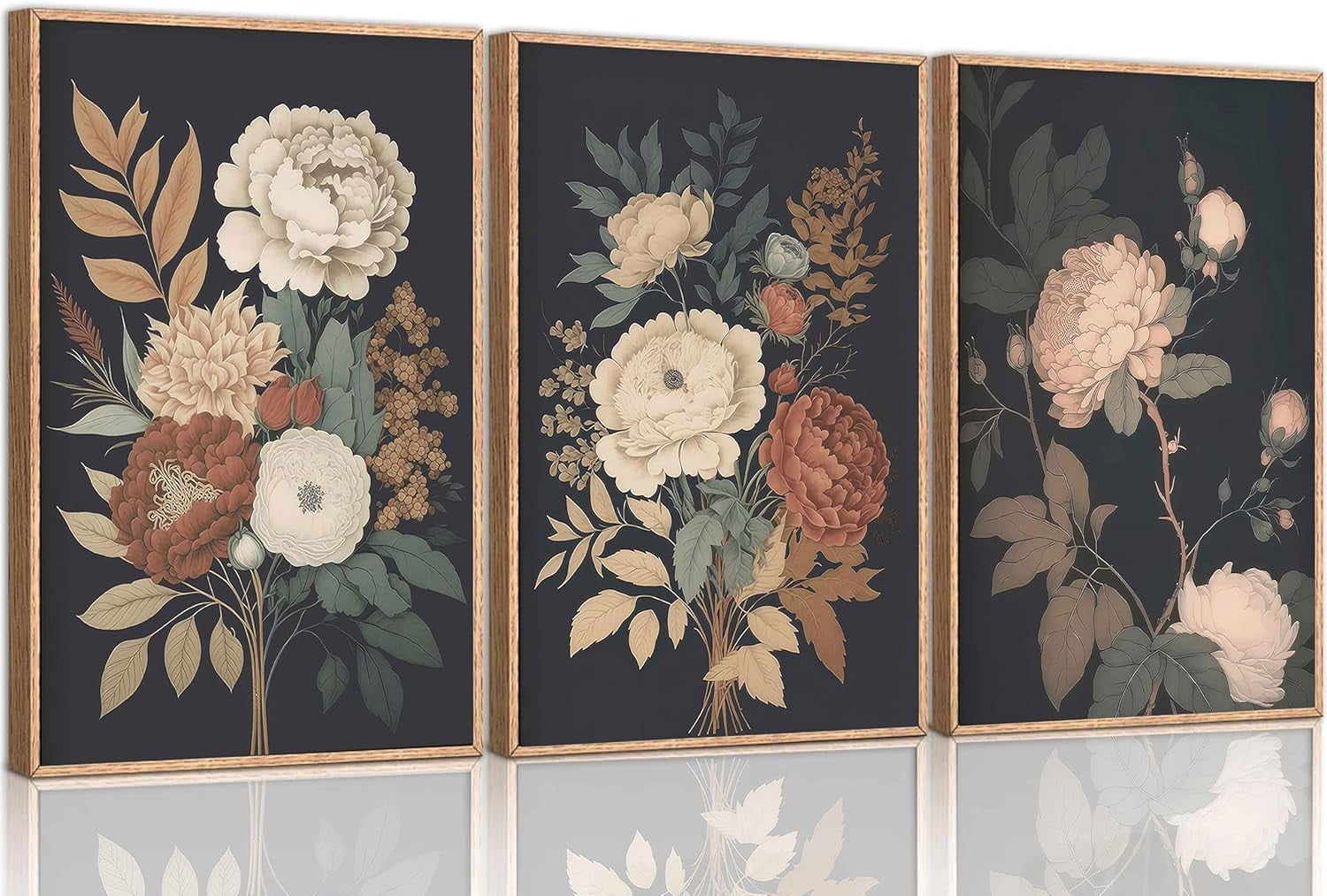 3Pcs Vintage Peony Flower Still Life Canvas Wall art Rustic Dark Floral ...