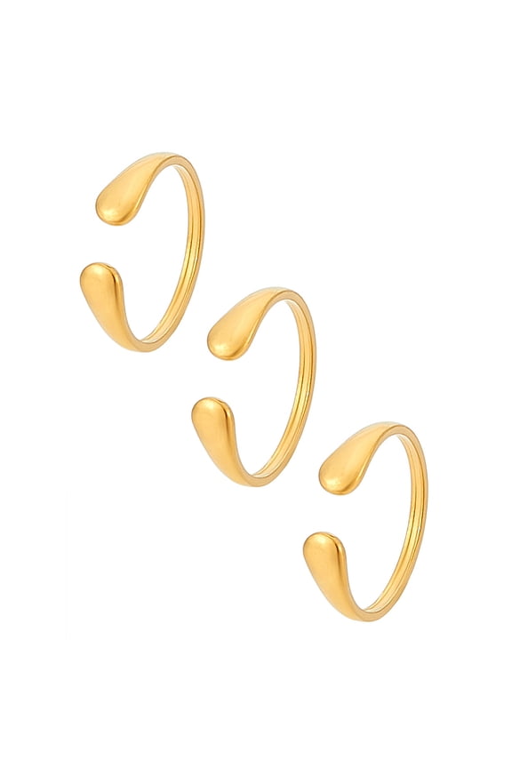 3Pcs Vintage Stainless Steel Couple Rings Open Cuff Rings for Women Men Golden Inner Diameter: Adjustable