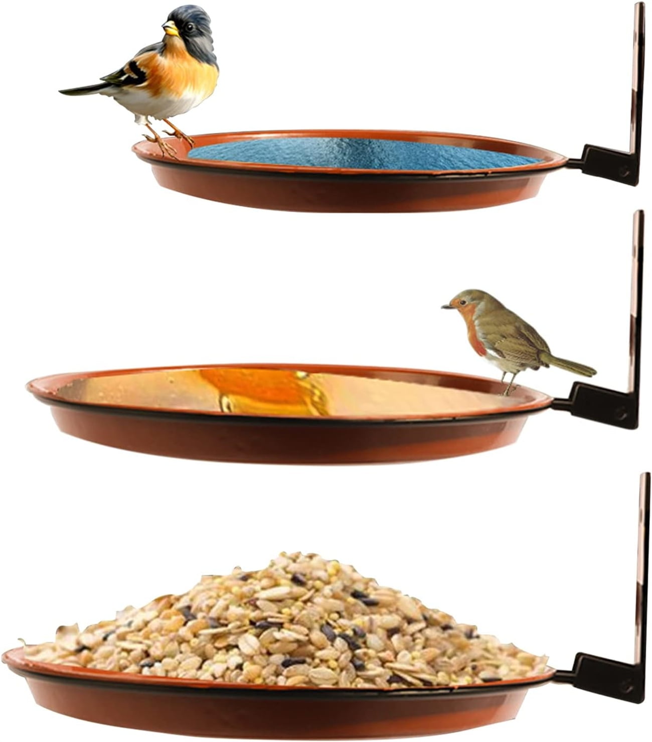 3Pcs Wall Mounted Bird Feeder & Bird Bath for Garden Fence,Bird Feeder Tray Deck,Attracting Wild Birds Water Feeder,Hanging Bird Bath Feeder for Installed on Trees Balcony Outdoor Walls Window