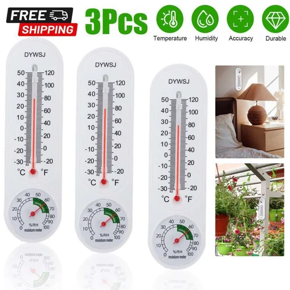 3Pcs Wall Thermometer Indoor Outdoor Mount Garden Greenhouse Home Humidity Meter