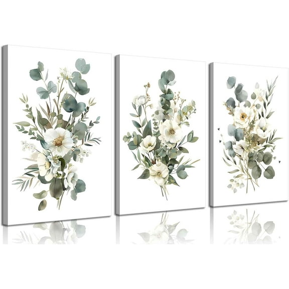 3Pcs Watercolor Botanical Canvas Wall Art Boho Floral Wall Decor Pictures Wildflower Posters Prints for Living Room Bedroom Bathroom Home Decoration,in