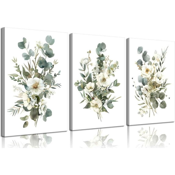 3Pcs Watercolor Botanical Canvas Wall Art Boho Floral Wall Decor Pictures Wildflower Posters Prints for Living Room Bedroom Bathroom Home Decoration,in