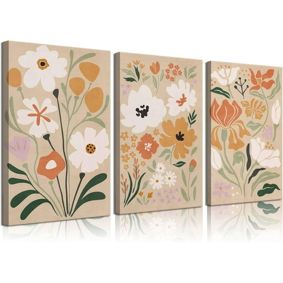 3Pcs Watercolor Wildflower Canvas Wall Art Minimalist Botanical Floral Wall Decor Pictures Boho Flower Posters Prints for Living Room Bedroom Home Decoration