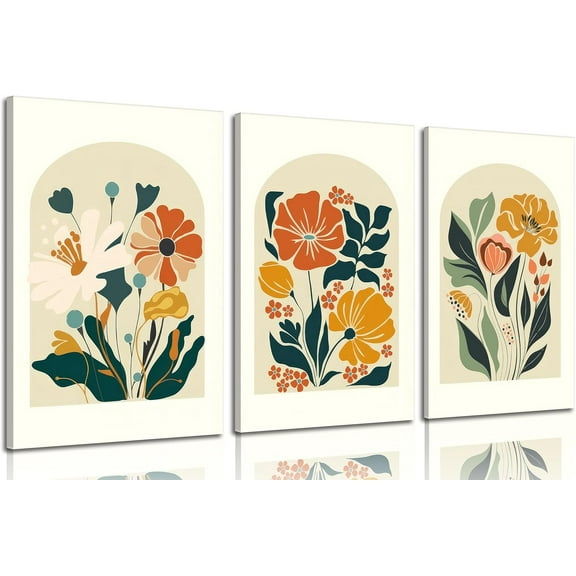 3Pcs Watercolor Wildflower Canvas Wall art Minimalist Botanical Floral Wall Decor Picture abstract Colorful Flower Poster Prints Green Plants Artwork for Living Room Office Home Decoration,12x16in