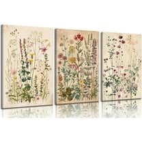 3Pcs Watercolor Wildflower Canvas Wall art Minimalist Botanical Floral Wall Decor Picture abstract Colorful Flower Poster Prints Green Plants Artwork for Living Room Office Home Decoration,12x16in