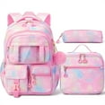 thumbnail image 1 of 3Pcs Waterproof Backpack Set with Lunch Box & Pencil Pouch - Lightweight Casual Outdoor Daypack Bookbag, Diamond Pink, 1 of 8