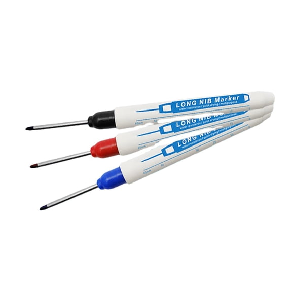 3Pcs Waterproof Deep Reach Marker 30mm Deep Hole Marker Long Tip Carpenter Marker Woodworking Tool