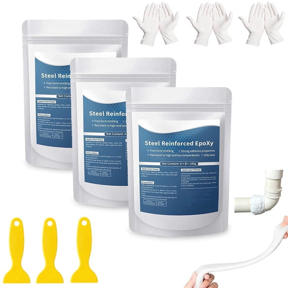 3Pcs Waterproof Heat-Resistant Epoxy Putty Repair, Quick-Repair AB, Heat Resistant Cures in 24 Hours for Metal Wood Ceramic PVC Concrete,Glass(RL)