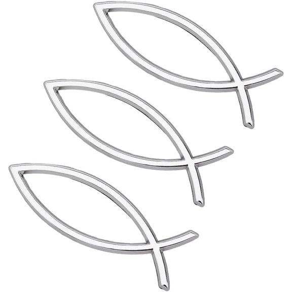 3Pcs Waterproof Plastic Fish Decal Sticker 3D Car Decal Emblem Sticker for Fish Symbol Silver 140x46x6mm for DIY