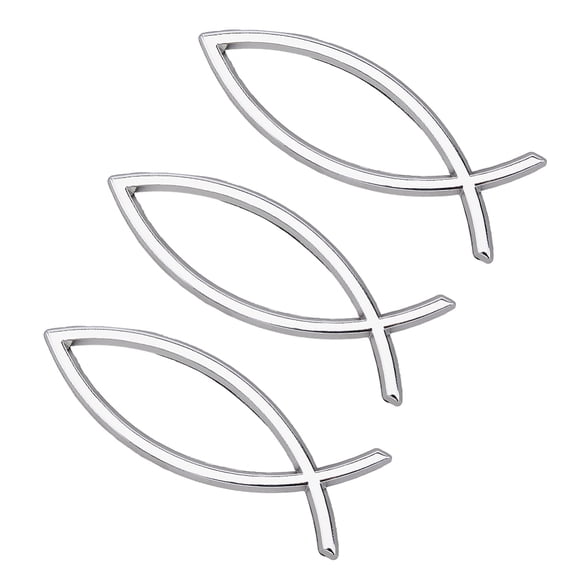 3Pcs Waterproof Plastic Jesus Fish Decal Sticker 3D Car Decal Emblem Sticker for Jesus Christian Fish Symbol Silver 140x46x6mm DIY