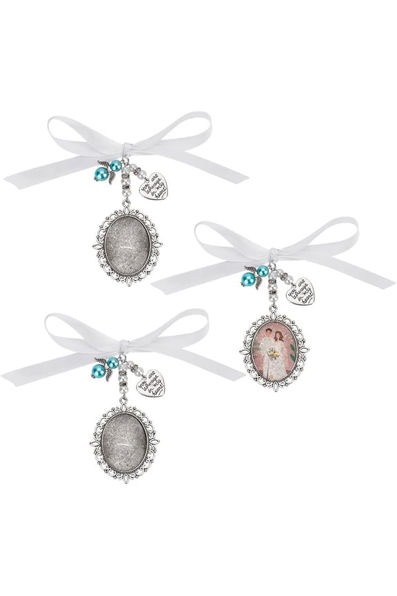 3Pcs Wedding Bouquet Charm Lacy Oval Frame Memory Pin Bridal Charm