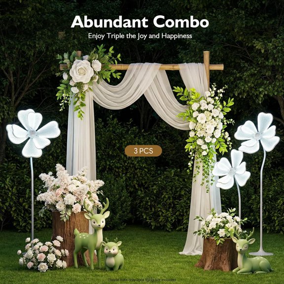 3Pcs Wedding Flower LED Floor Lamps, 50W Creative Flower Decoration Lights, Adjustable Height 53.5465.35", Floor/Ceiling Dual-Use Romantic Lighting for Venue, Party, Stage (White Light)