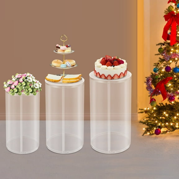 3Pcs Wedding Round Cylinder Set 50-60cm Acrylic 72.75lbs Load Clear Modern Freestanding Party Decor
