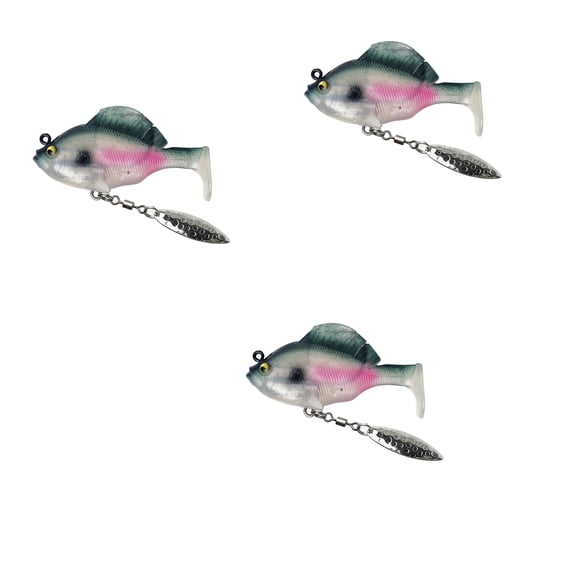 3Pcs Weedless Bass Lure, Paddle Tail Swimbaits Fishing Lures, Pre-Rigged Soft Bait With Spinner Blades & 3d Eyes, Weedless Hidden Hook for Bass Trout, Freshwater Saltwater Gear, B