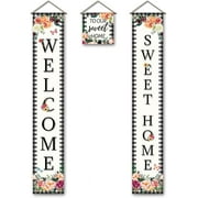 3Pcs Welcome to Our Sweet Home Porch Banner Roses Hanging Banner Door Hanging Flower Banner Hanging Decorations Welcome Couplet Sign Set for Home Front Door Porch Decor