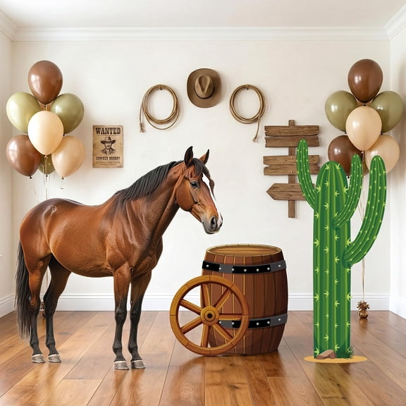 3Pcs Western Cowboy Party Decoration Cowboy Rodeo Cardboard Cutout Wild West Yard Sign with Stakes Horse Photo Booth Prop for Cowboys Birthday Party Western Theme Display Supplies A101