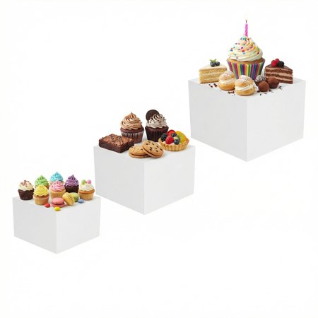 3Pcs White Acrylic Cube Display Boxes – Nestable Stackable Design (6/7/8 Inch), Sturdy Acrylic Risers for Buffet Food, Jewelry, Crafts, Events & Home Storage