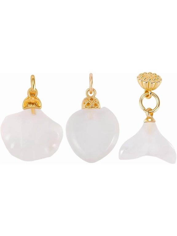 3Pcs White Agate Pendants with Brass Findings Real 14K Gold Plated Heart Shell Whale Mixed Shapes 6.5~18.5x6~14.5x6~7.5mm Hole: 3~3.5mm 1pc/style