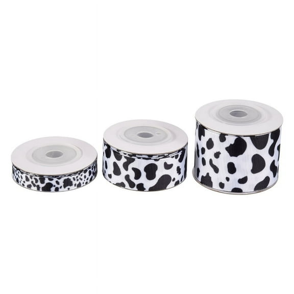 3Pcs White Black Cow Print Wired Edge Ribbon Craft Ribbons Gift Wrapping Animal for DIY Crafts Party