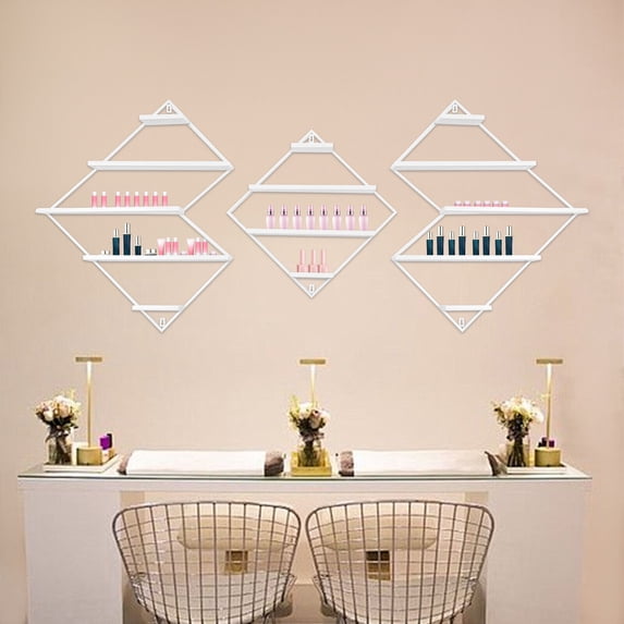 Diamond Wall Rack 3Pcs White Wall Nail Polish Storage Racks Diamond-Shaped Polish Display ...