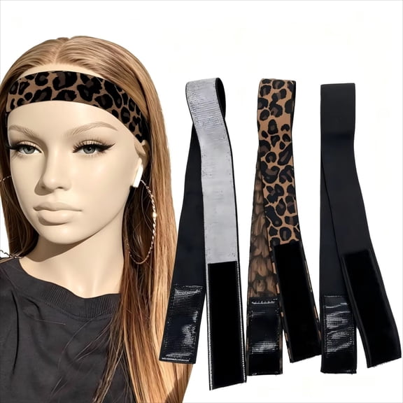 3Pcs Wig Fixing Bands Elastic Leopard for Lace Front Wigs Secure Hold Reusable